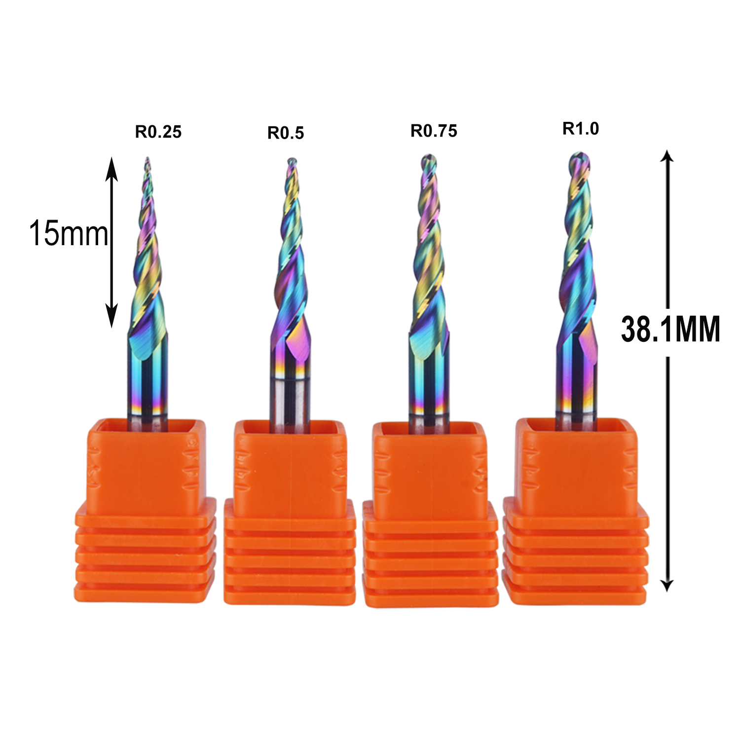 End Mill Set - DREANIQUE 4 ชิ้น/เซ็ต 2 ฟลูต บอลเอนด์มิลล์พร้อมปลายทรงกรวย
