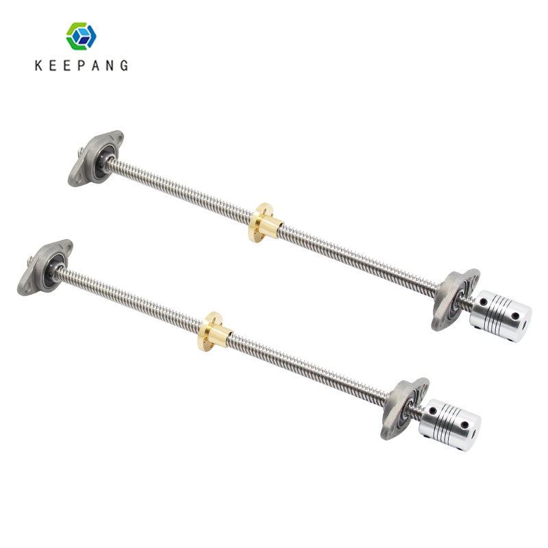 Lead Screw 8Mm - 1ชุด8มม.T8ตะกั่วสกรู100 150 200 300 400มม.ทองแดงอ่อนนุช2Pcs KFL08แบริ่ง